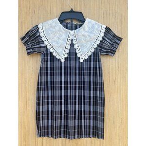 QianSili- Girl's Short Sleeve Plaid Dress - Black - 5T